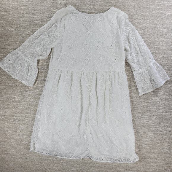 Kate & Sam Eyelet Lace Dress Womens Medium White Embroidered Lined Boho Cottage - Picture 3 of 15